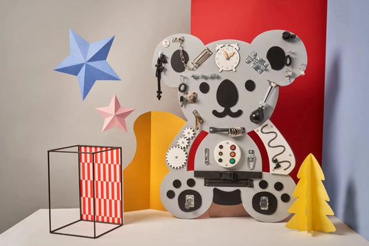 Montessori Busy Board Activity Board Motorikbrett Holz, Koala - BesonderesHoch2