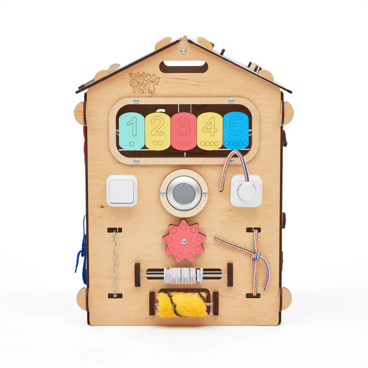 BusyBoard sensorisches Spielhaus Natura – Montessori Holzspielzeug mit über 30 Aktivitäten.