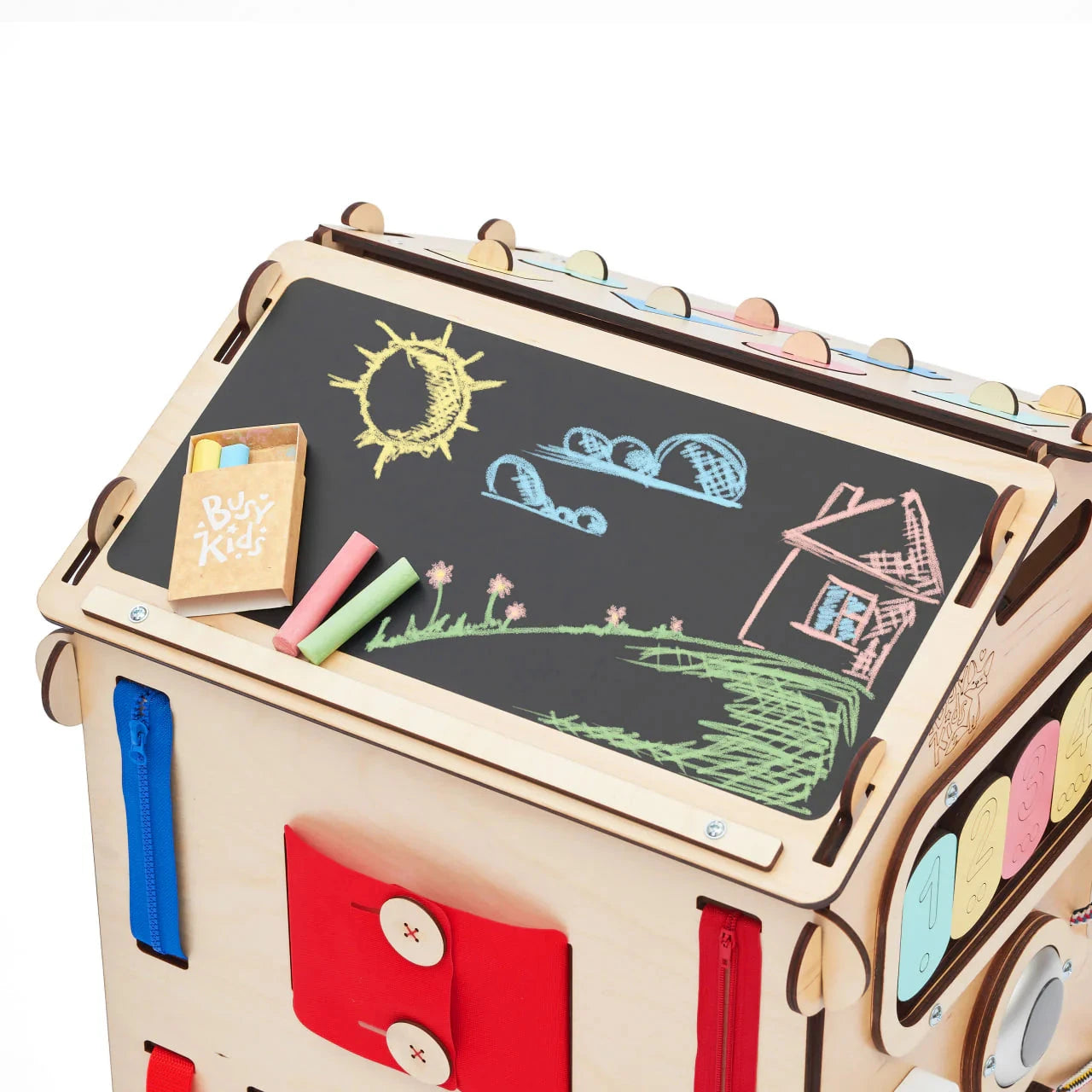 BusyBoard sensorisches Spielhaus Natura – Montessori Holzspielzeug mit über 30 Aktivitäten.