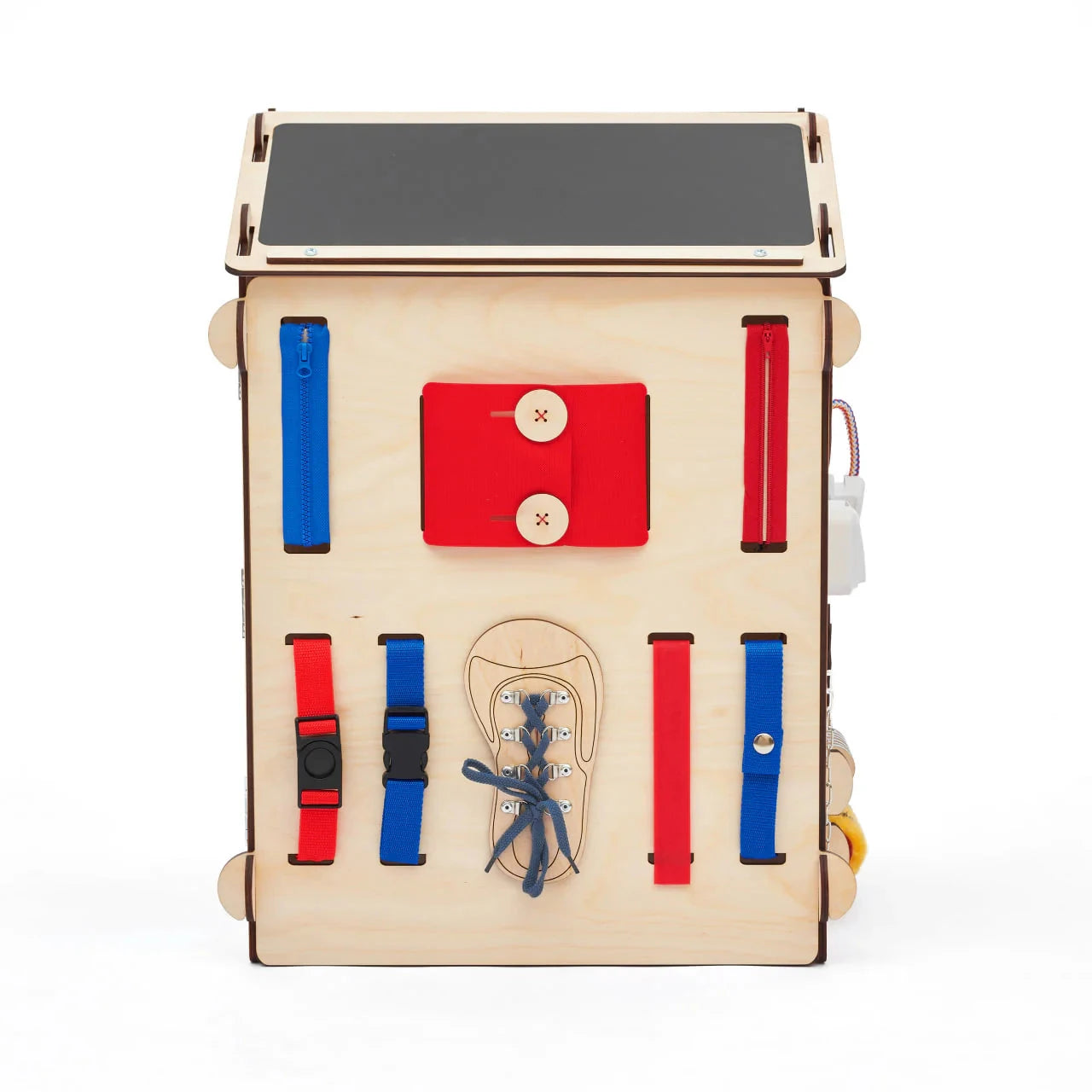 BusyBoard sensorisches Spielhaus Natura – Montessori Holzspielzeug mit über 30 Aktivitäten.