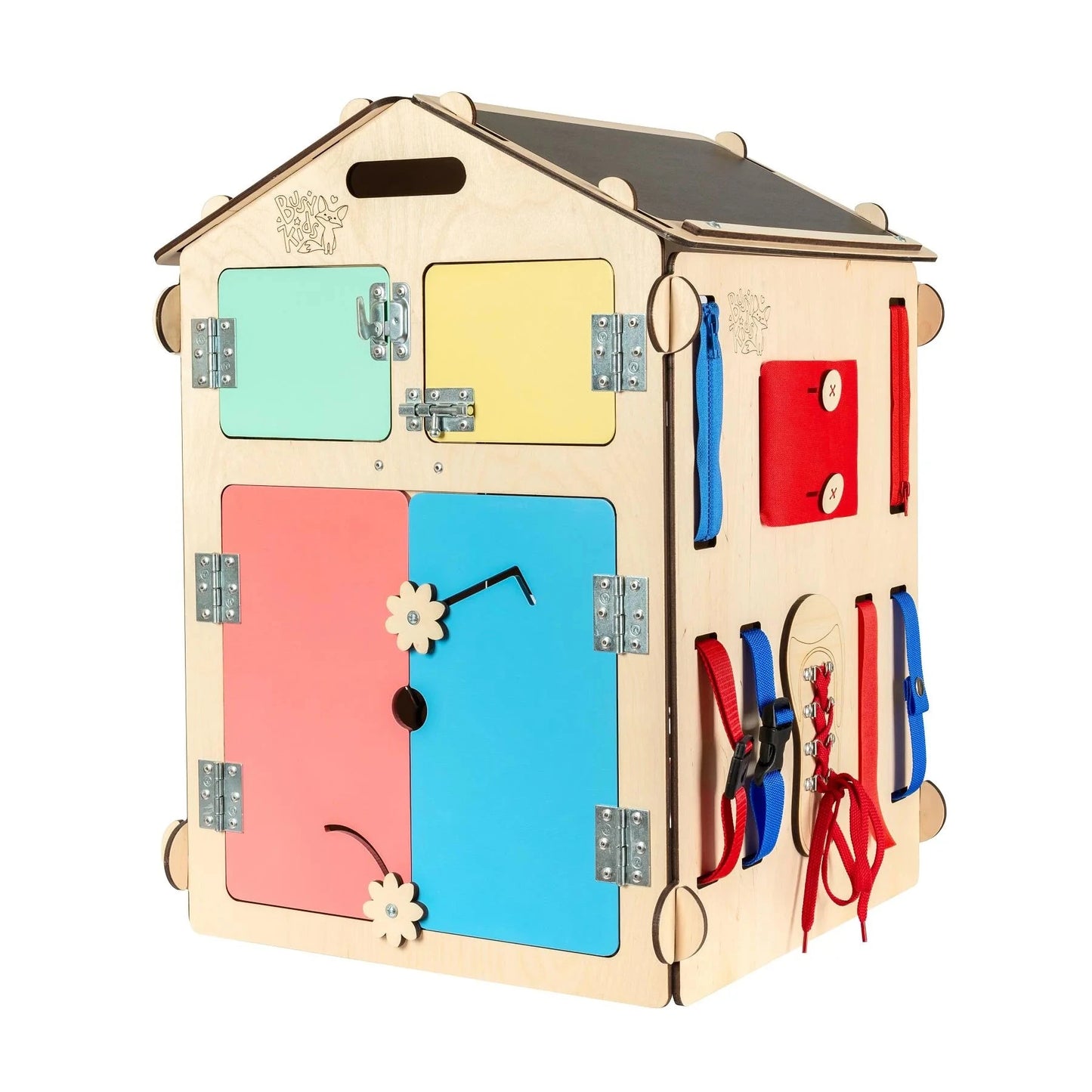 BusyBoard sensorisches Spielhaus Natura – Montessori Holzspielzeug mit über 30 Aktivitäten.