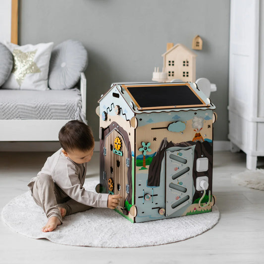 Busyboard playhouse DINO with lighting – Montessori wooden toy from 1 year