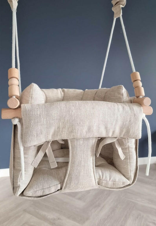 Premium baby swing made of linen, natural, melange