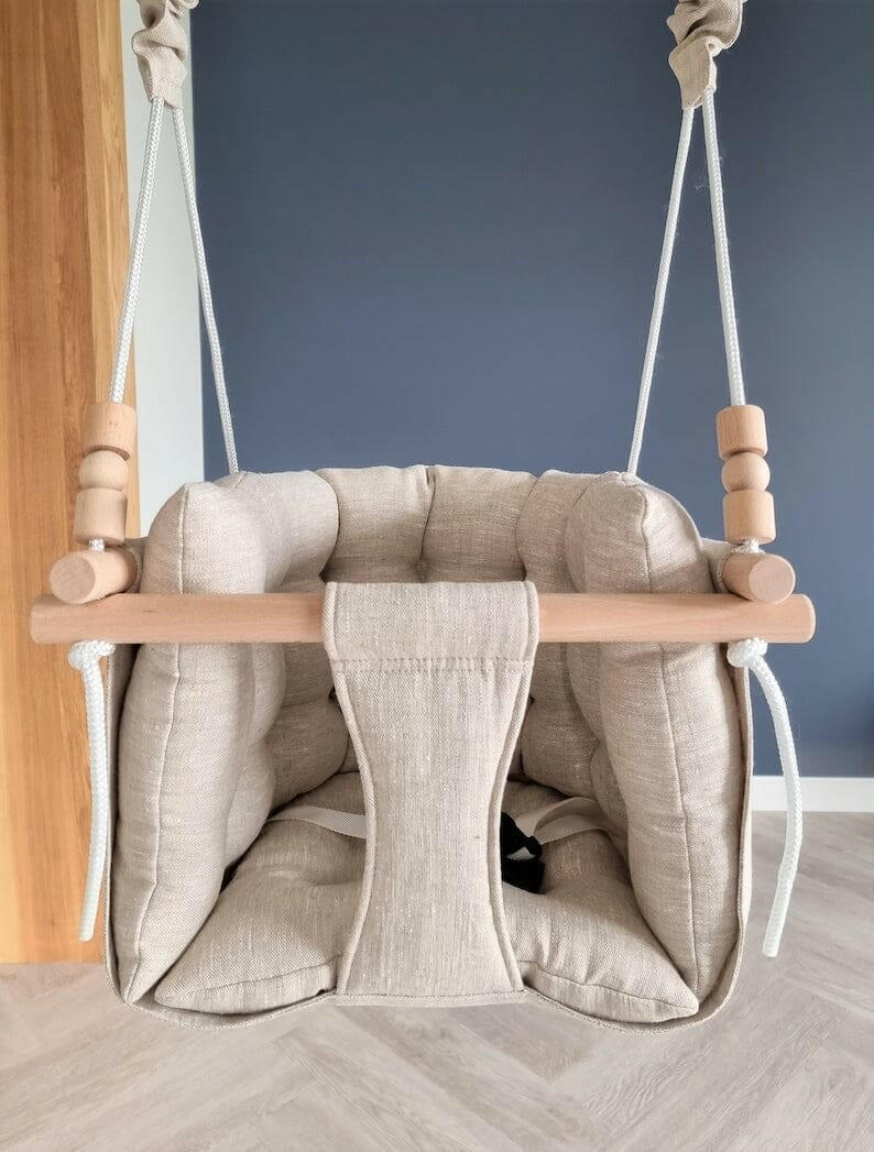 Premium Babyschaukel aus Leinen, Natur, Melange.