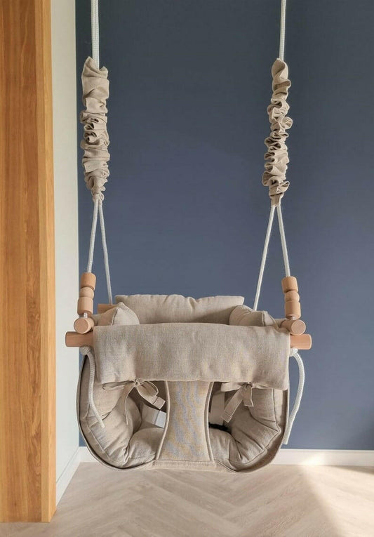 Premium baby swing made of linen, natural