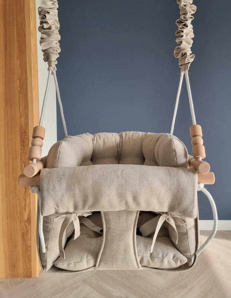 Premium Babyschaukel aus Leinen, Natur.