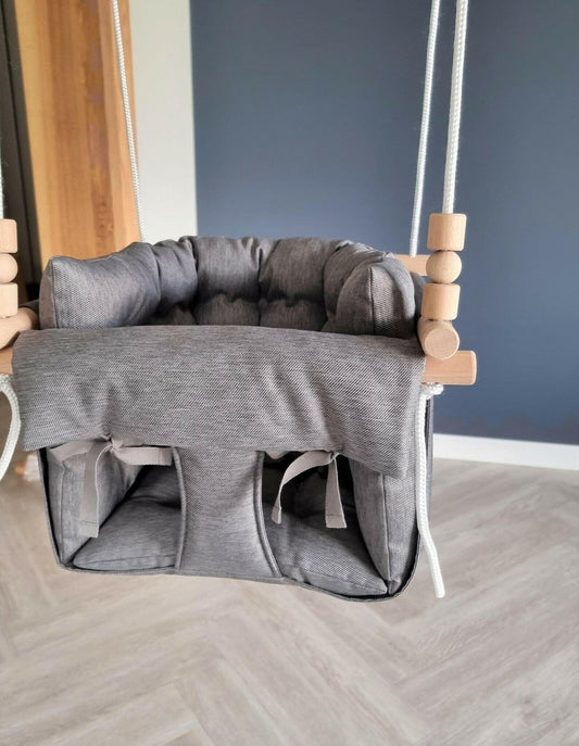 Premium baby swing made of polyester, weatherproof, dark gray