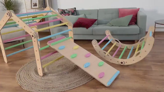 Kletterdreieck Set Maxi, Kletterbogen, Rutsche, Pikler Dreieck, Wandelbar.