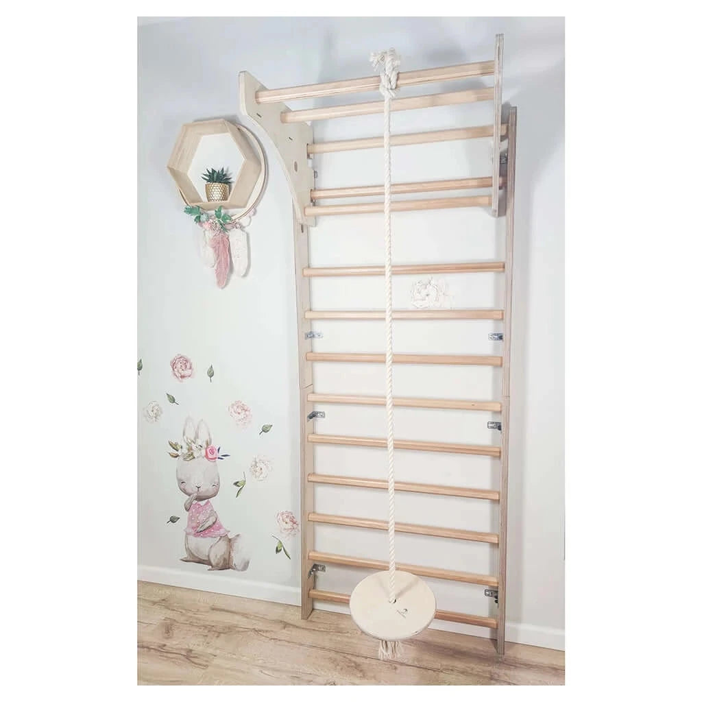 Sprossenwand Kinderzimmer, Kletterleiter, Schaukel, Klimmzugstange hopahopa