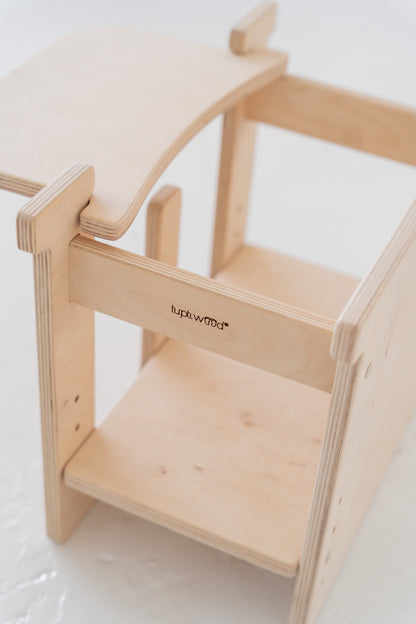 4-in-1 Lernturm NEST aus Holz als Montessori Kitchen Helper mit Tisch und Stuhl