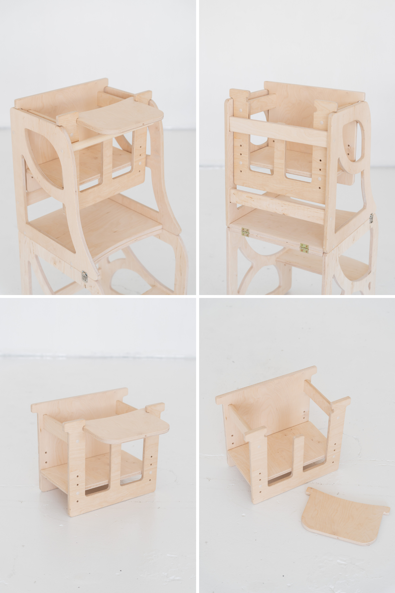4-in-1 Lernturm NEST aus Holz als Montessori Kitchen Helper mit Tisch und Stuhl