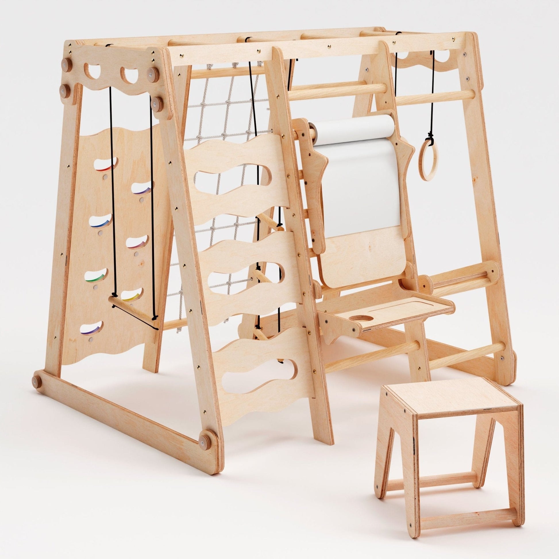 6in1 Indoor - Spielplatz aus Holz für Kinder – Schaukel, Rutsche, Seil und Treppe - BesonderesHoch2