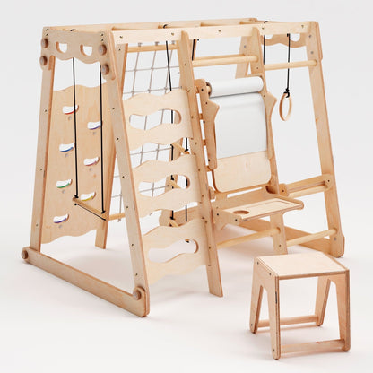 6in1 Indoor - Spielplatz aus Holz für Kinder – Schaukel, Rutsche, Seil und Treppe - BesonderesHoch2