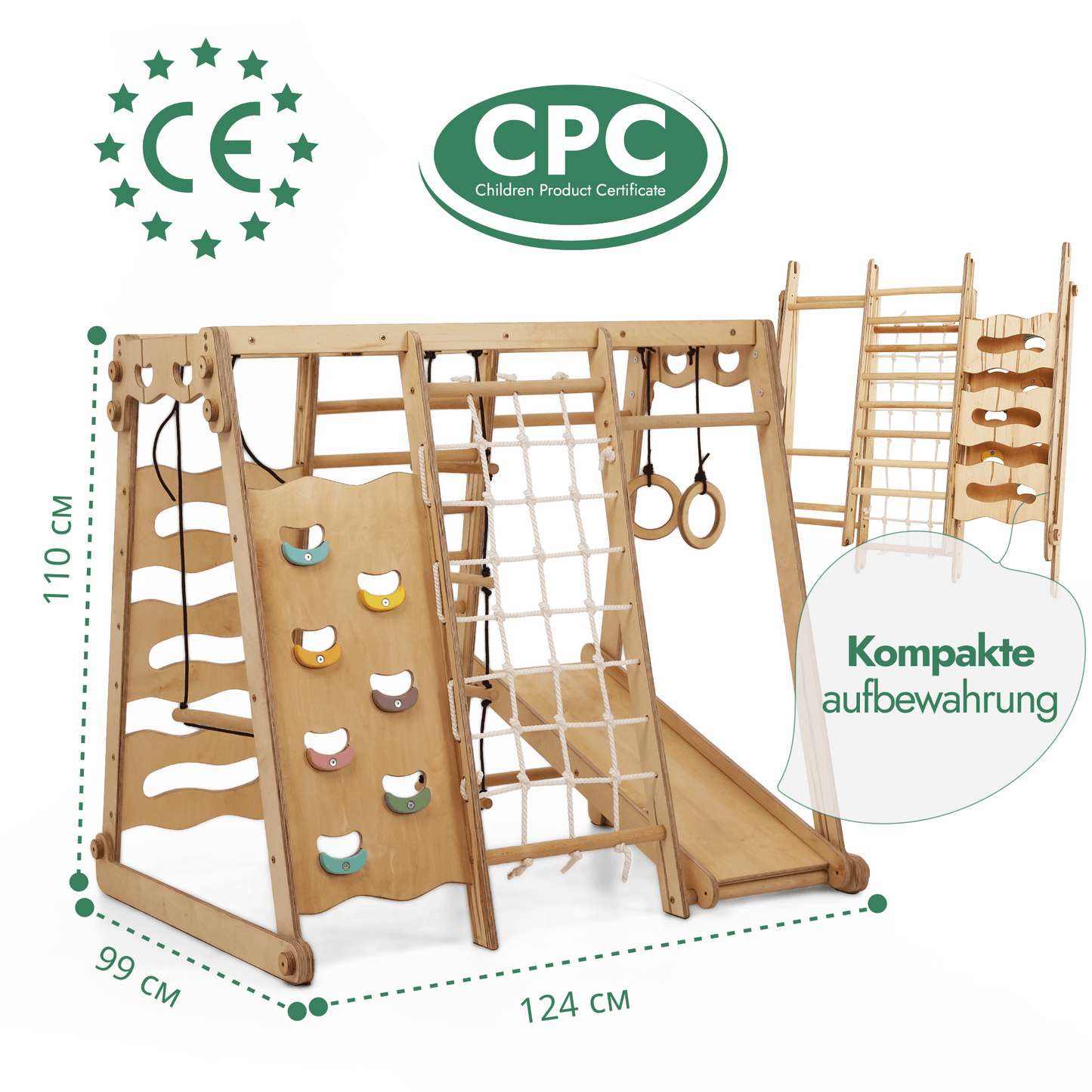 6in1 Indoor - Spielplatz aus Holz für Kinder – Schaukel, Rutsche, Seil und Treppe - BesonderesHoch2