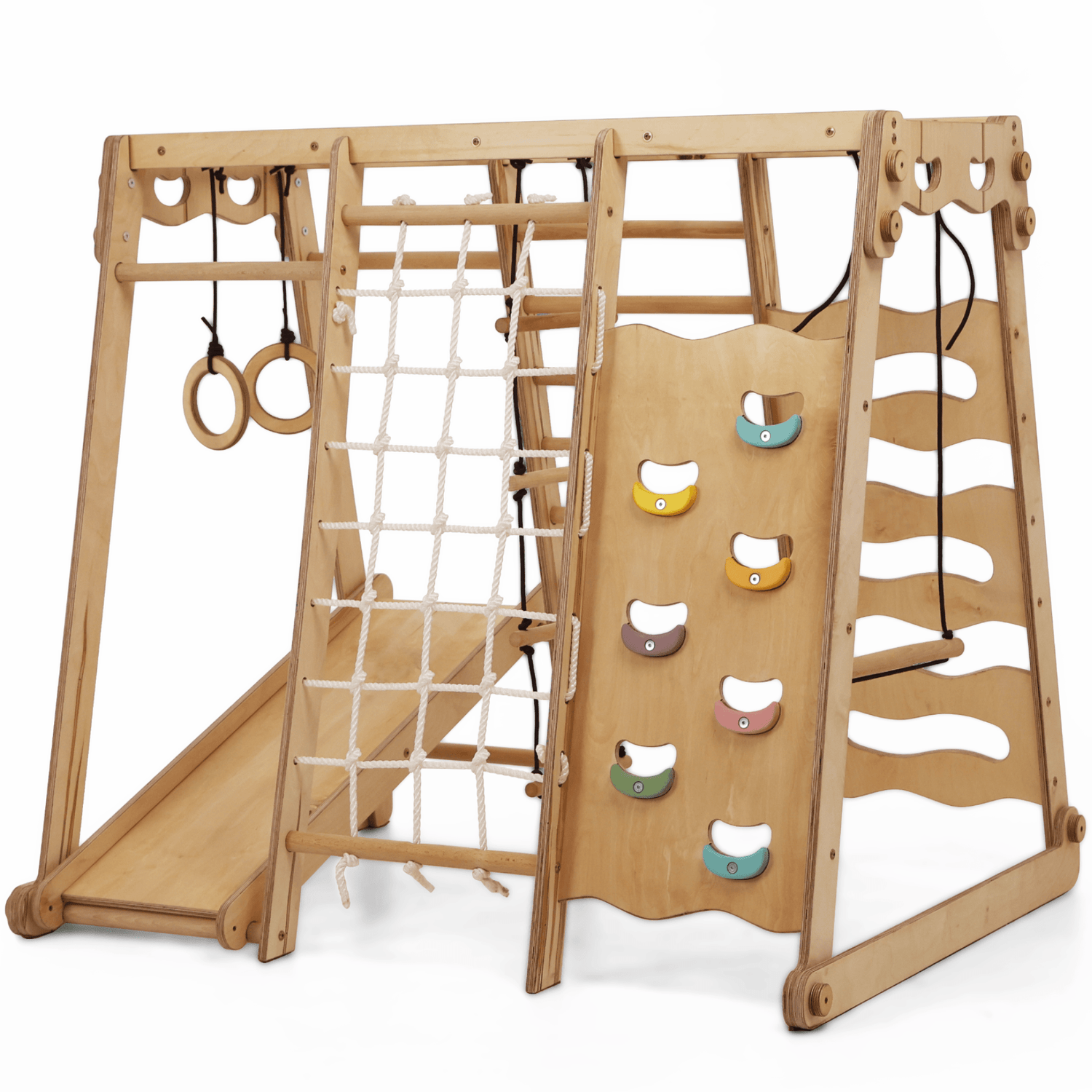 6in1 Indoor - Spielplatz aus Holz für Kinder – Schaukel, Rutsche, Seil und Treppe - BesonderesHoch2