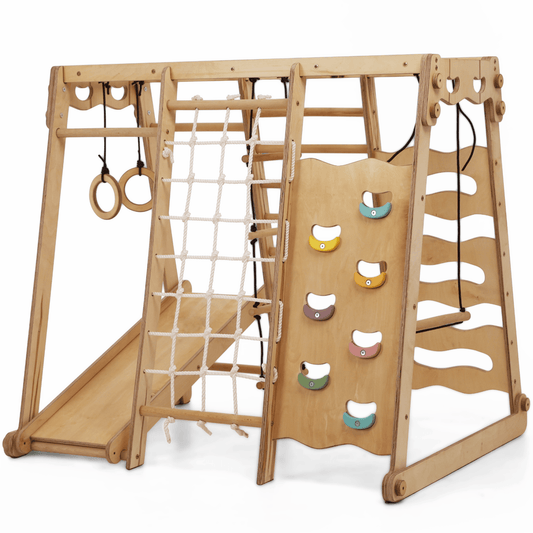 6in1 Indoor - Spielplatz aus Holz für Kinder – Schaukel, Rutsche, Seil und Treppe - BesonderesHoch2