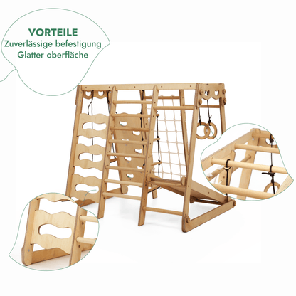 6in1 Indoor - Spielplatz aus Holz für Kinder – Schaukel, Rutsche, Seil und Treppe - BesonderesHoch2