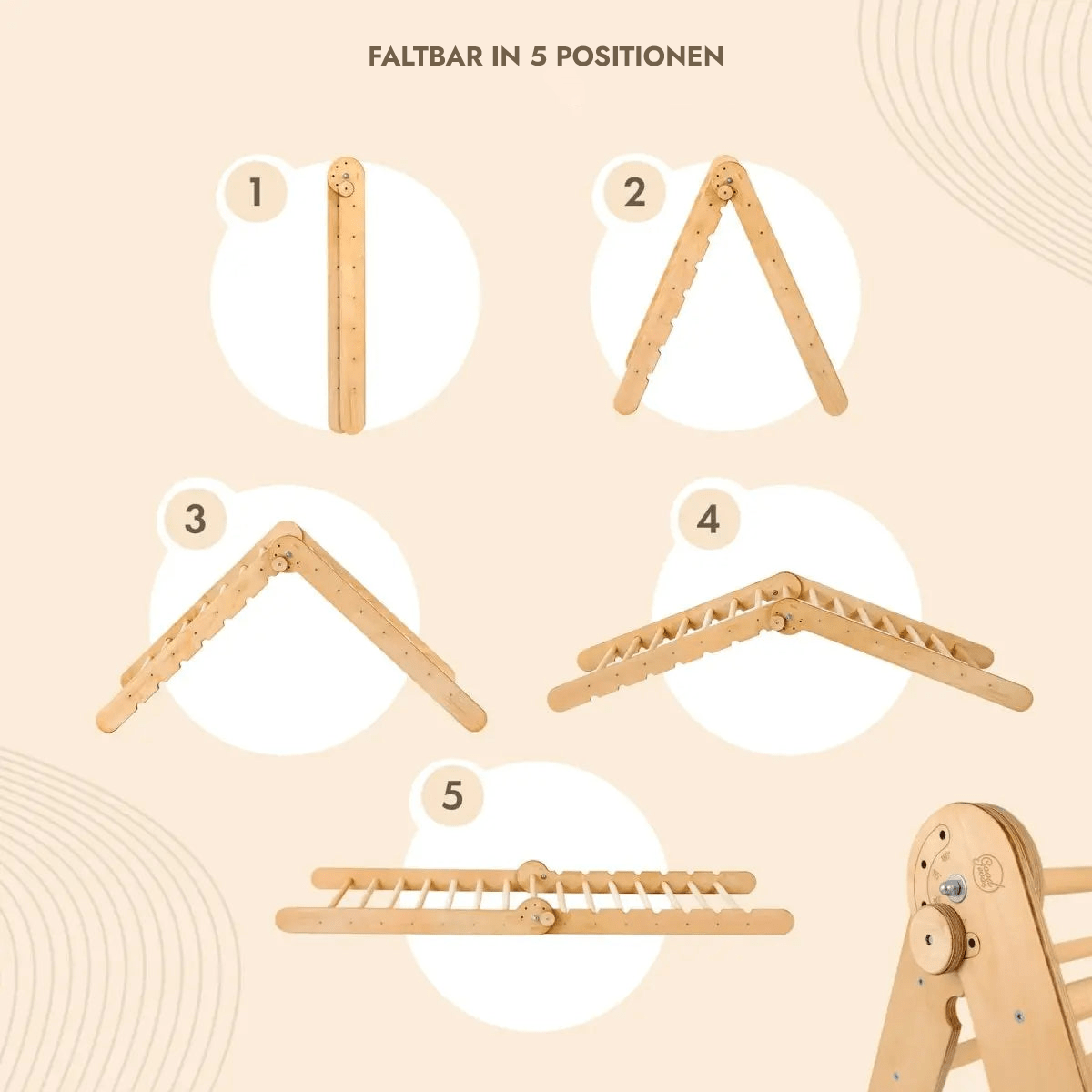 7in1 Montessori Klettergerüst Set: Kletterdreieck, Kletterbogen mit Kissen, Rutsche, Kletternetz, Maltafel und Kinderstuhl, für Kinder 1 - 7 Jahre – Beige - BesonderesHoch2