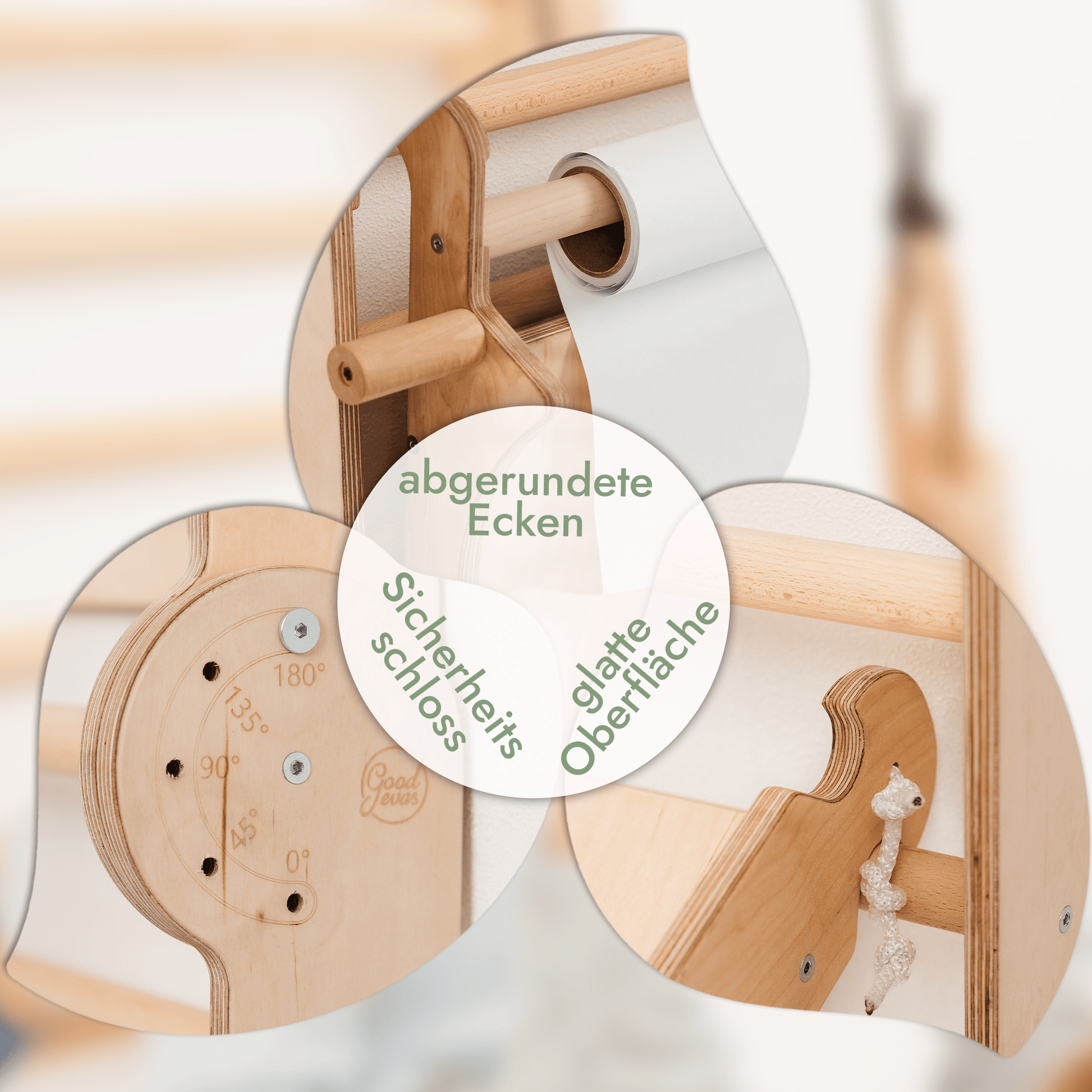 8in1 Kletterwand Indoor: Sprossenwand, Gymnastikringe, Hängende Leiter, Disc - Schaukel, Rutsche, Klimmzugstange, Maltafel und Kinderstuhl für Kinder – Beige - BesonderesHoch2