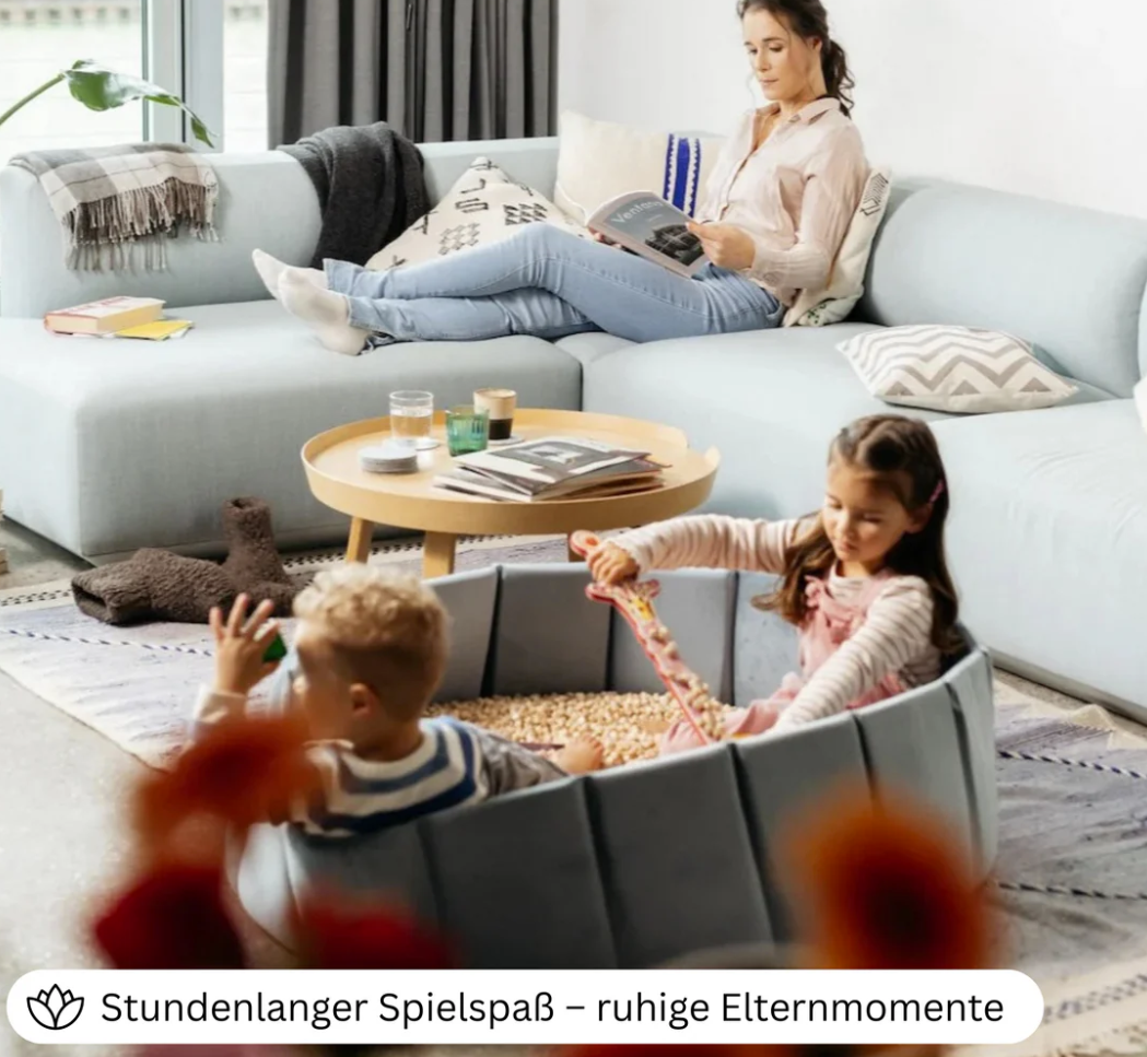 Flowfull® Indoor Würfel-Sandkasten SET (Becken + Holzwürfel).