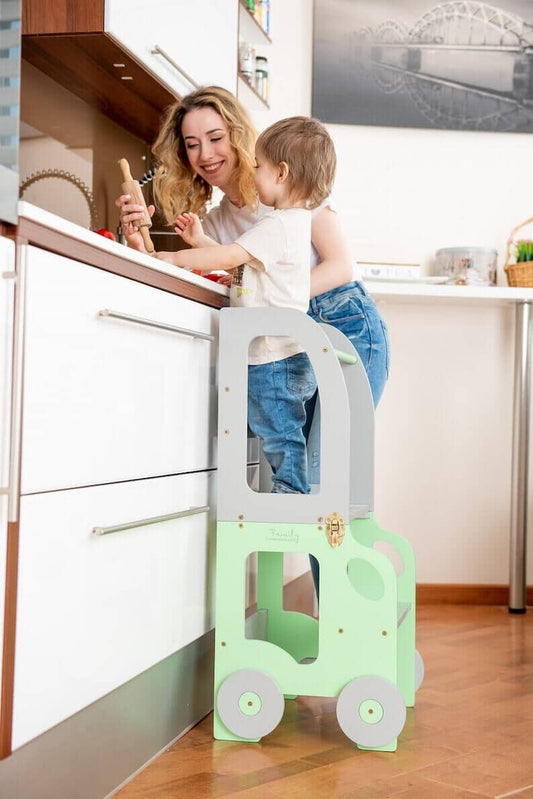 Car learning tower, kitchen helper, learning tower, Montessori tower, convertible, multicolored 