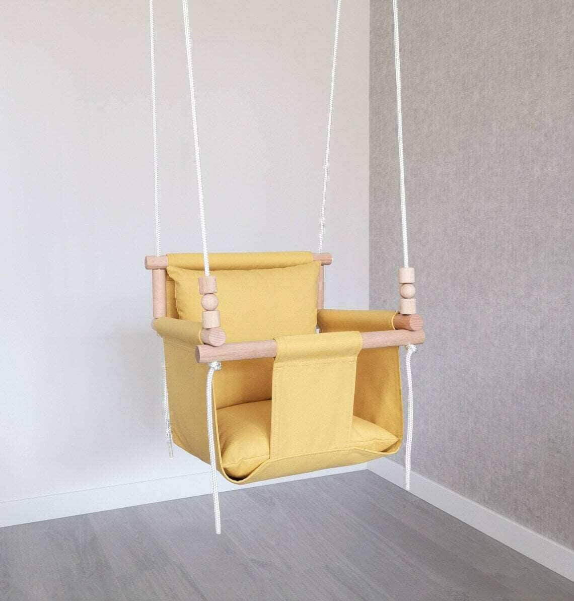 Babyschaukel Baumwolle, Senf, Hohe Rückenlehne - BesonderesHoch2