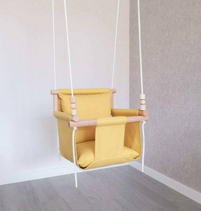 Babyschaukel Baumwolle, Senf, Hohe Rückenlehne - BesonderesHoch2