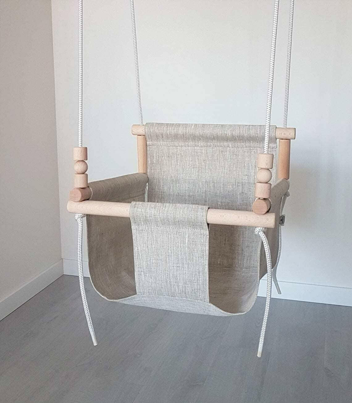 Babyschaukel Leinen, Melange , Hohe Rückenlehne - BesonderesHoch2