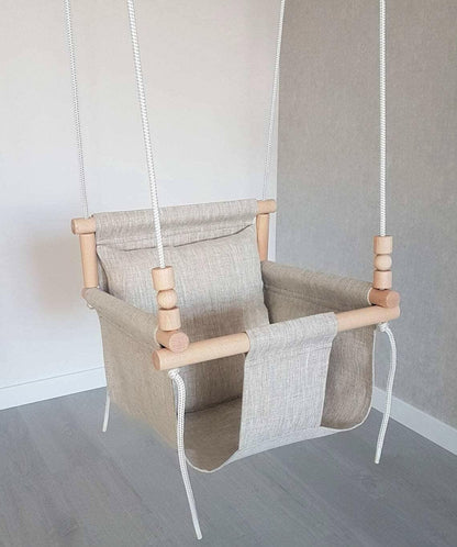 Babyschaukel Leinen, Melange , Hohe Rückenlehne - BesonderesHoch2