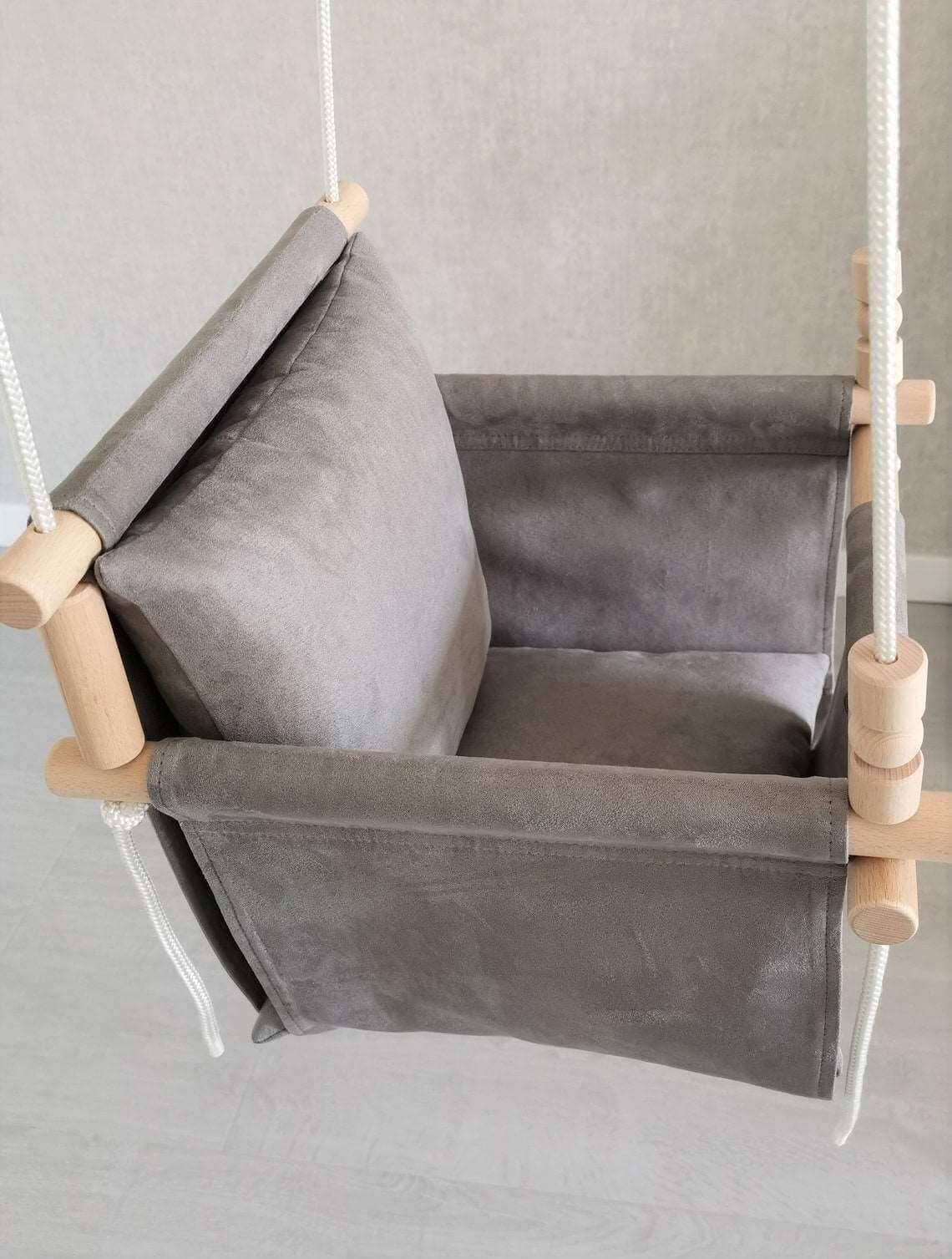 Babyschaukel NUBUCK, Grau, Hohe Rückenlehne Pumpur 