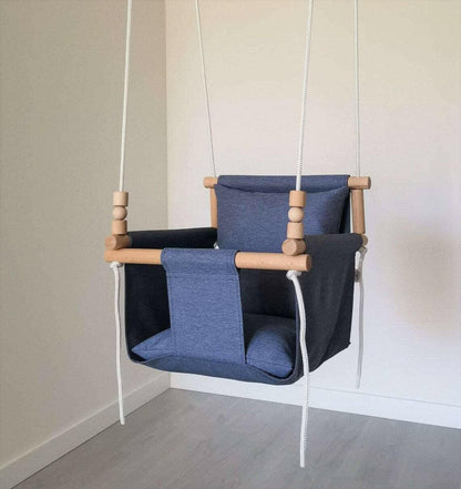 Babyschaukel Polyester wetterfest, Blue Jeans, Hohe Rückenlehne - BesonderesHoch2