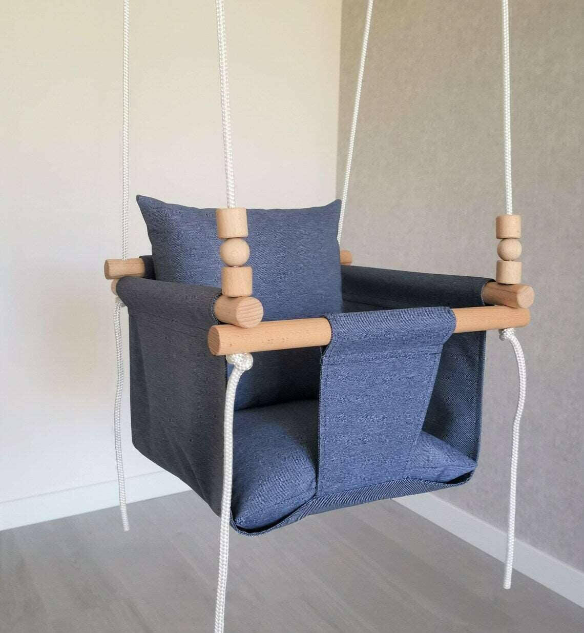 Babyschaukel Polyester Wetterfest, Blue Jeans, niedrige Rückenlehne - BesonderesHoch2