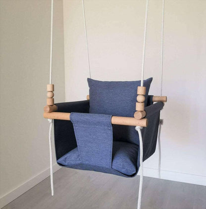 Babyschaukel Polyester Wetterfest, Blue Jeans, niedrige Rückenlehne - BesonderesHoch2