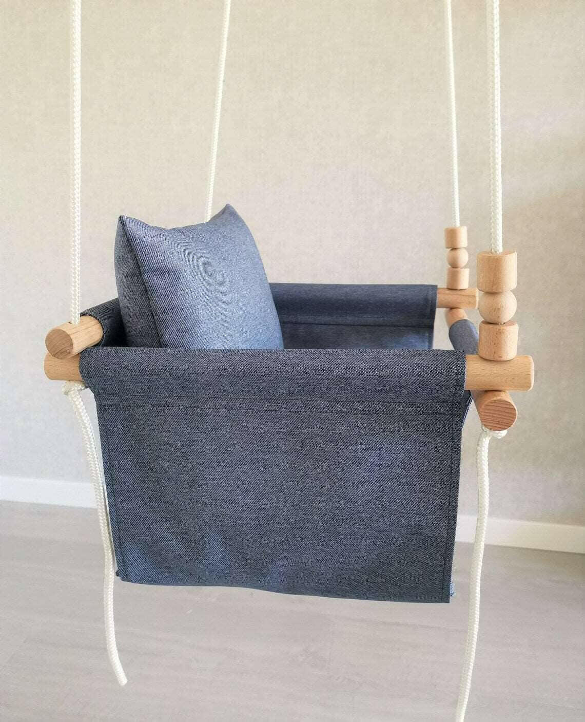 Babyschaukel Polyester Wetterfest, Blue Jeans, niedrige Rückenlehne - BesonderesHoch2