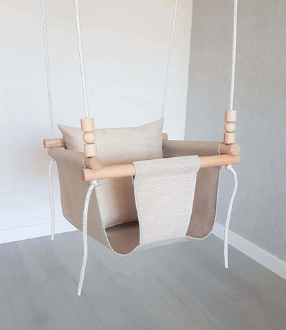Babyschaukel Stoff, Wetterfest, Beige, niedrige Rückenlehne - BesonderesHoch2
