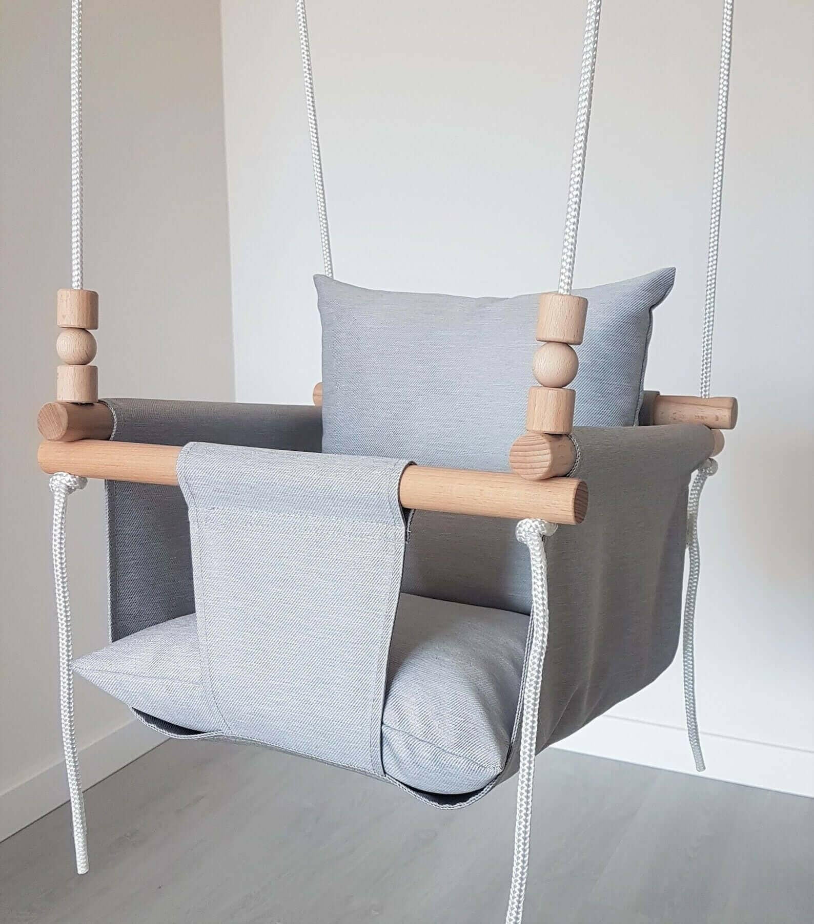 Babyschaukel Stoff, Wetterfest, hellgrau, niedrige Rückenlehne - BesonderesHoch2