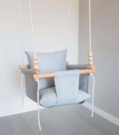 Babyschaukel Stoff, Wetterfest, hellgrau, niedrige Rückenlehne - BesonderesHoch2