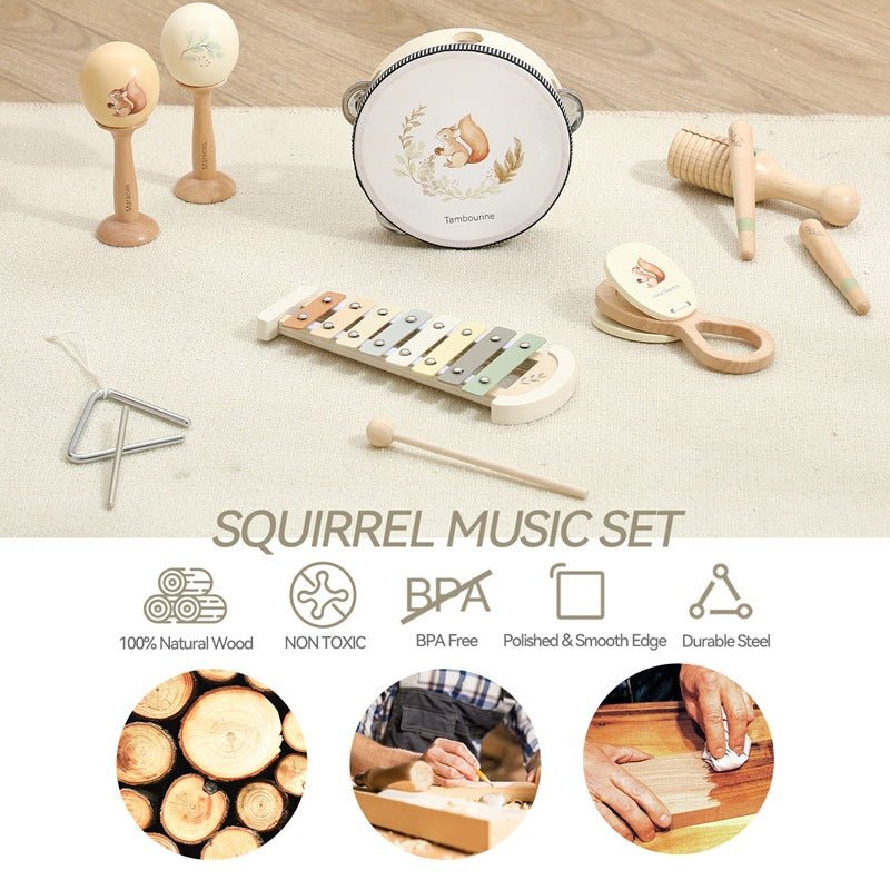 Beliebtes Montessori Holz - Musikinstrument - Set „Eichhörnchen“ – Musikspielzeug für Babys & Kinder | Verschiedene Instrumente, CE - zertifiziert - BesonderesHoch2