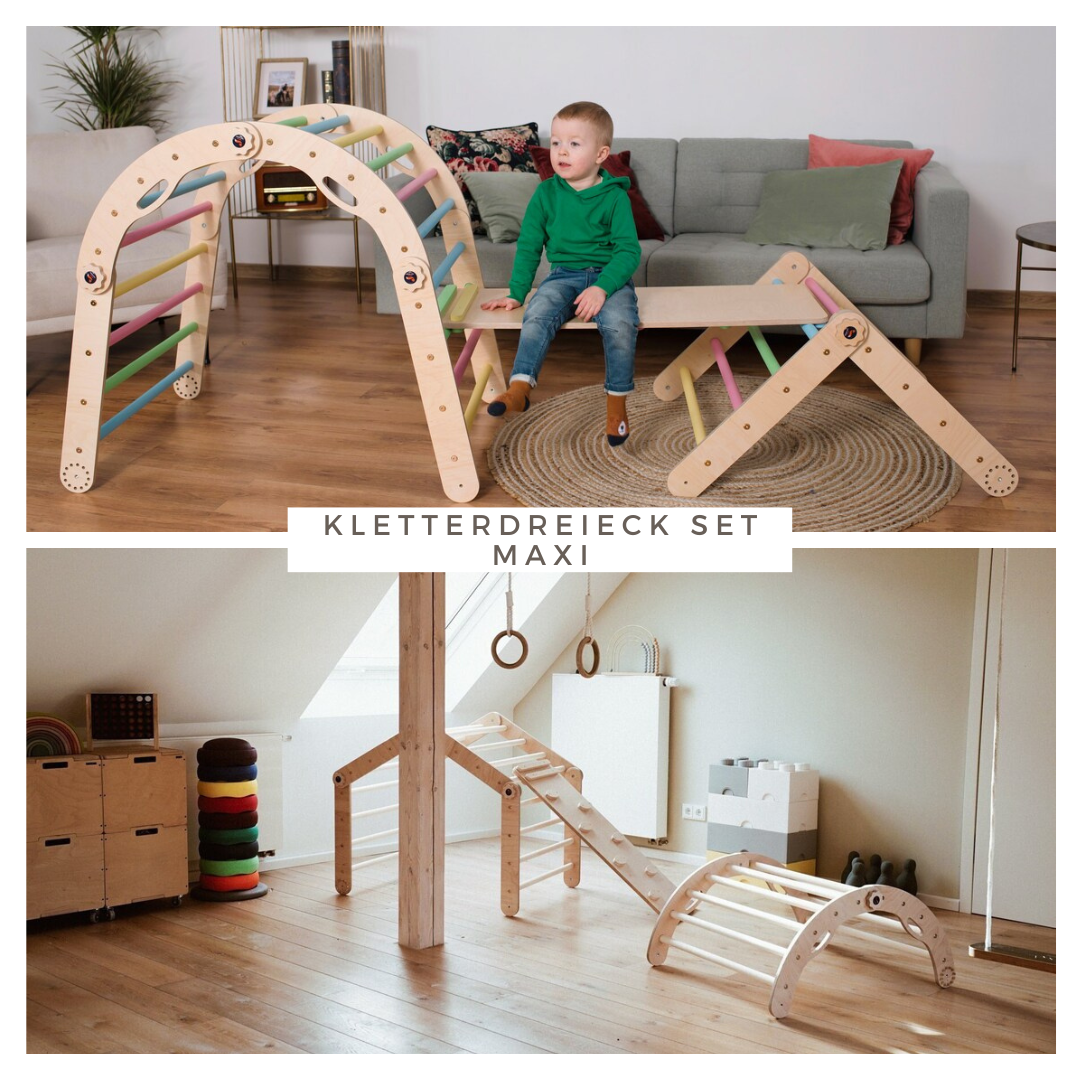 kletterdreieck set, kletterbogen, rutsche, pikler dreieck - pastell - natur - besondereshoch2
