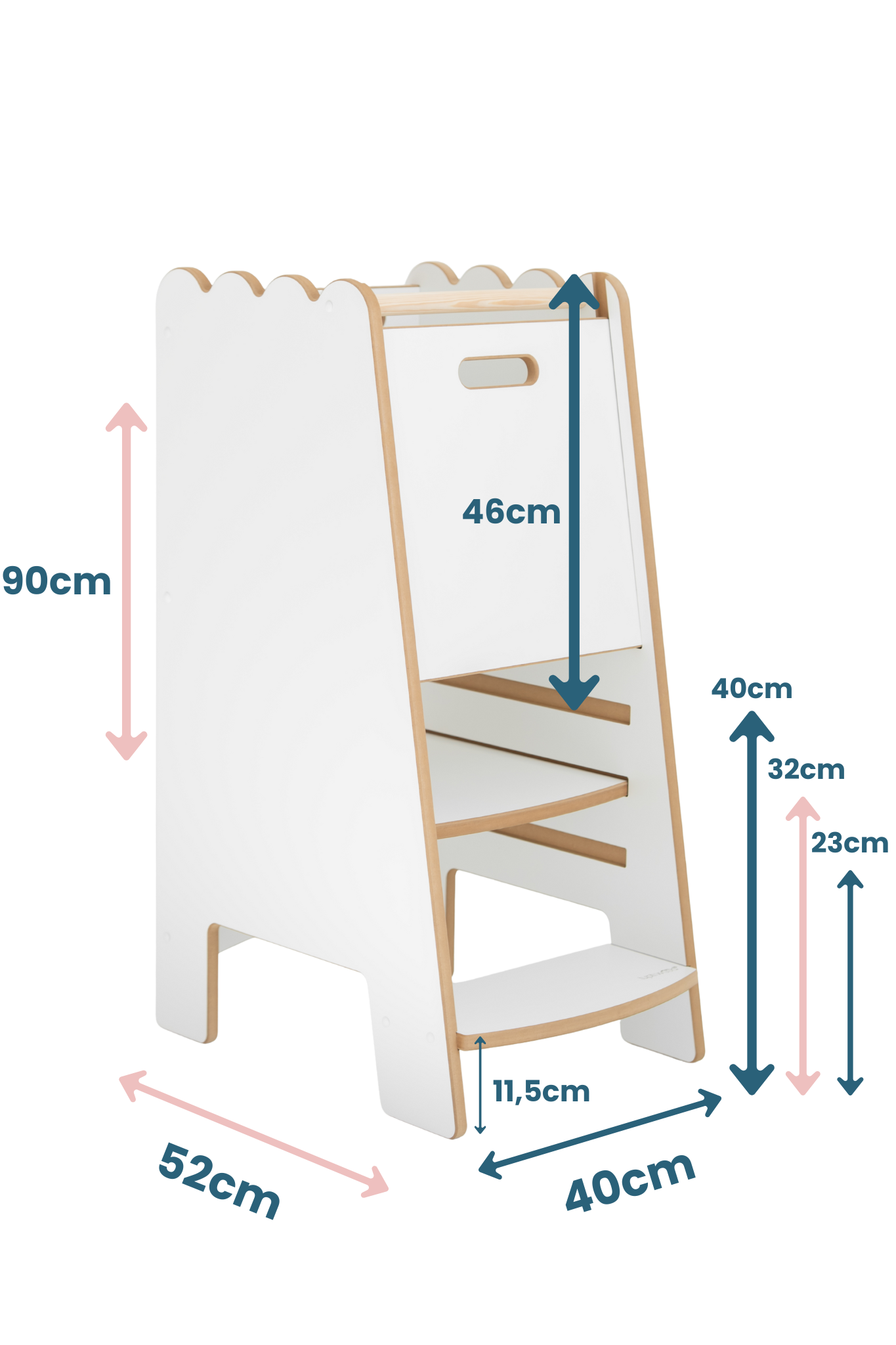 BUBBLE Montessori Lernturm mit Rüsche als sicherer Kitchen Helper aus Holz