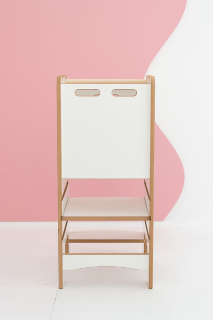 BUBBLE Montessori Lernturm mit Rüsche als sicherer Kitchen Helper aus Holz