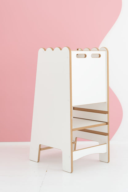 BUBBLE Montessori Lernturm mit Rüsche als sicherer Kitchen Helper aus Holz