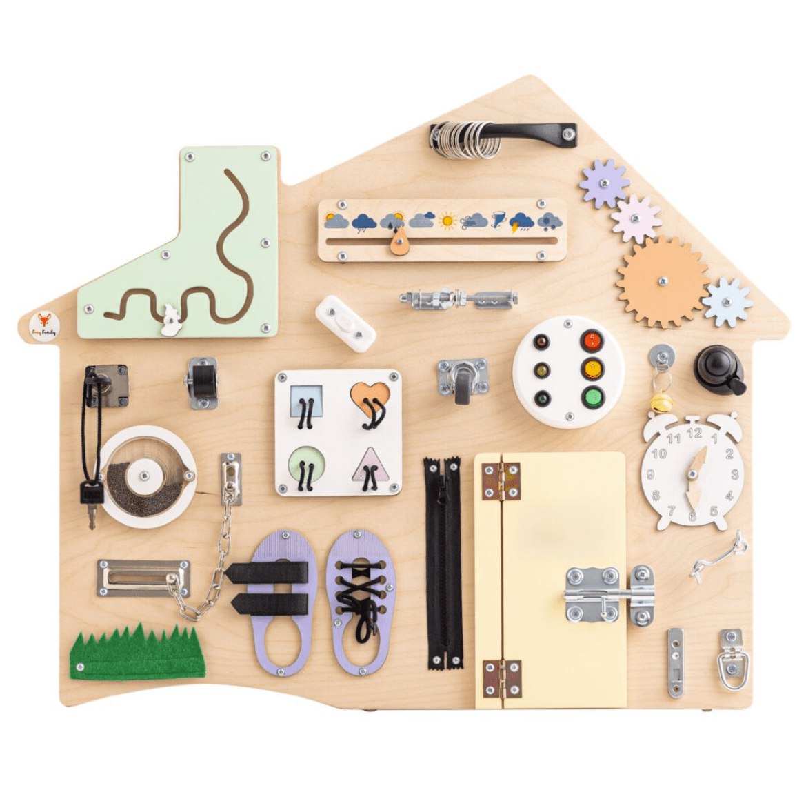 Busyboard Haus XL Pastell – Montessori Lernwand aus Holz - BesonderesHoch2