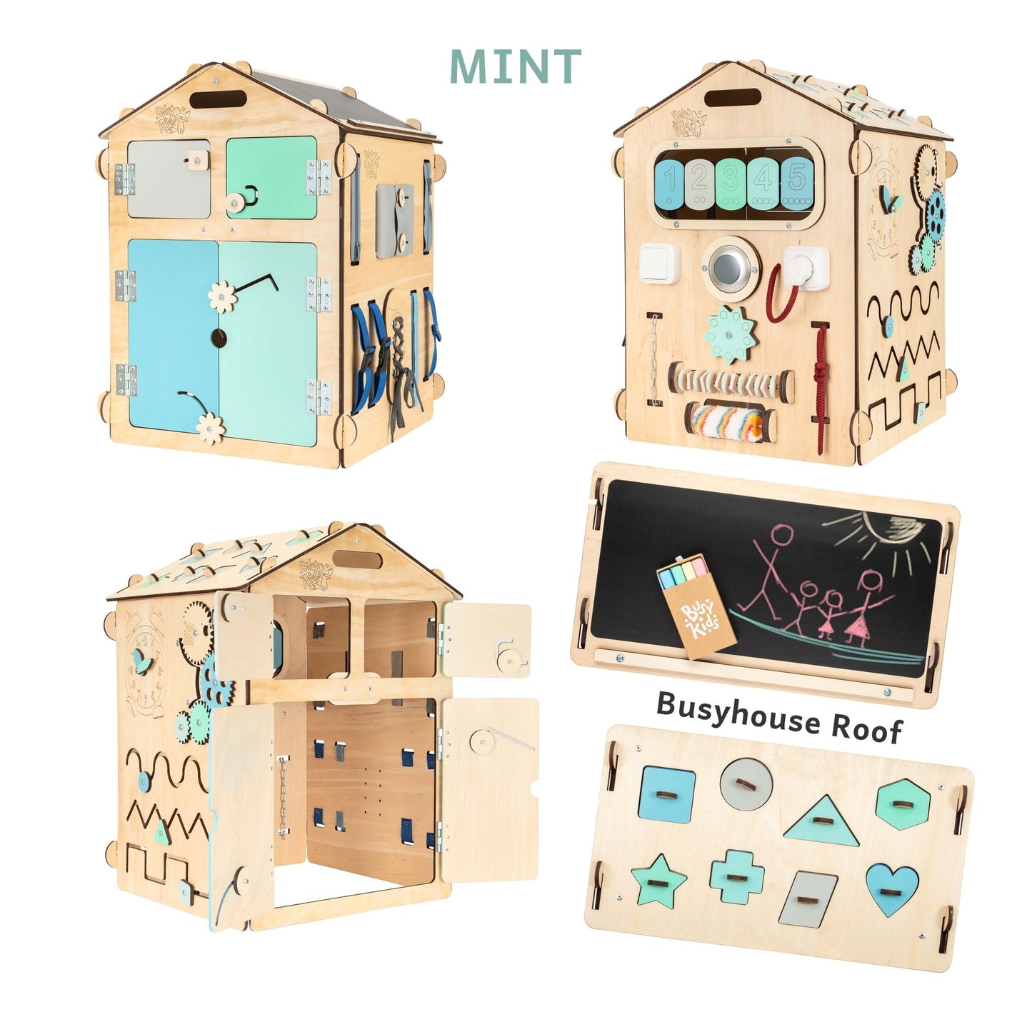 BusyBoard sensorisches Spielhaus Natura Mint – Limitierte Montessori - Ausgabe mit über 30 Aktivitäten - BesonderesHoch2
