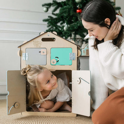 BusyBoard sensorisches Spielhaus Natura Mint – Limitierte Montessori - Ausgabe mit über 30 Aktivitäten - BesonderesHoch2