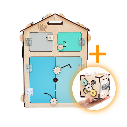 BusyBoard sensorisches Spielhaus Natura Mint – Limitierte Montessori - Ausgabe mit über 30 Aktivitäten - BesonderesHoch2