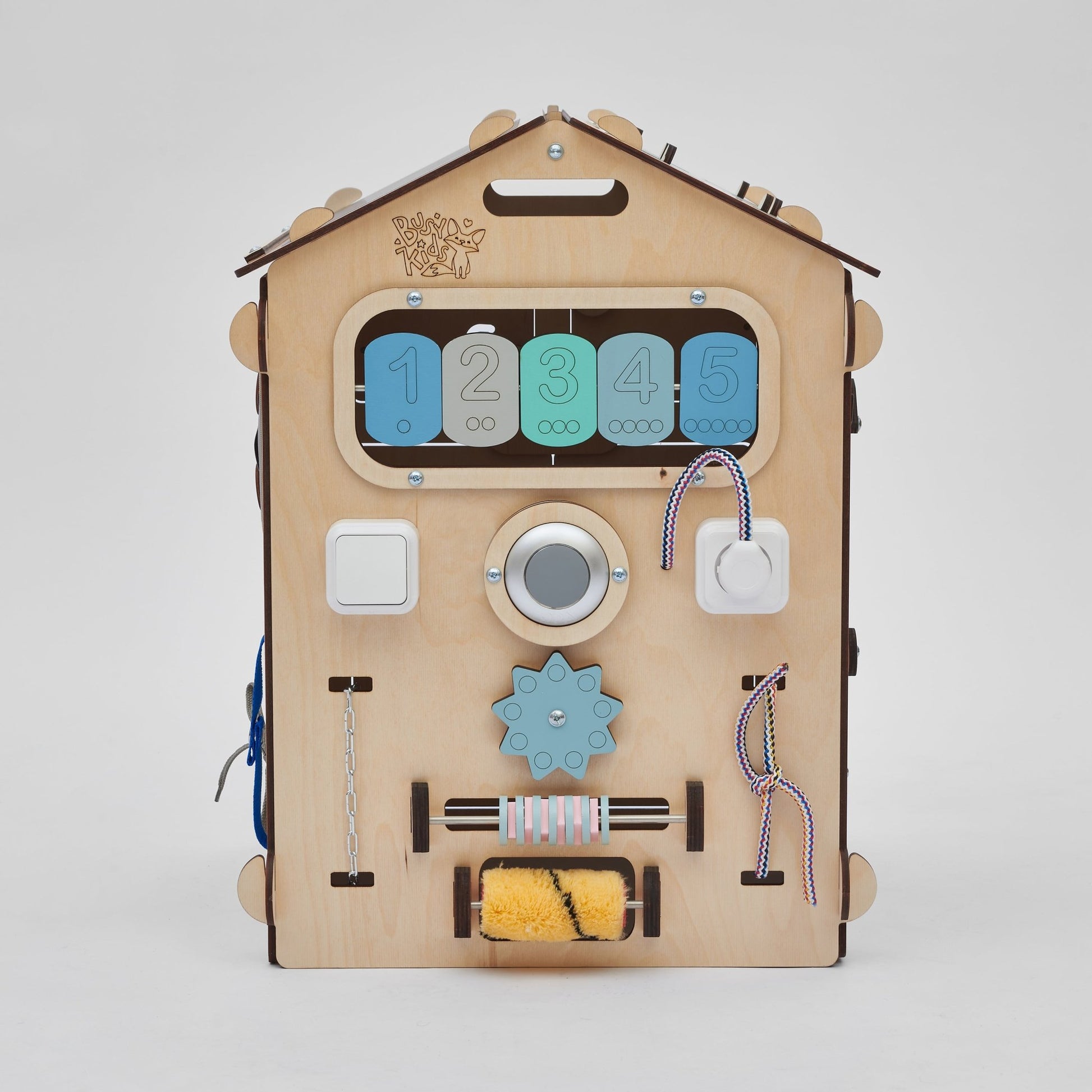 BusyBoard sensorisches Spielhaus Natura Mint – Limitierte Montessori - Ausgabe mit über 30 Aktivitäten - BesonderesHoch2