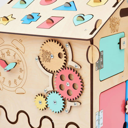 BusyBoard sensorisches Spielhaus Natura – Montessori Holzspielzeug mit über 30 Aktivitäten - BesonderesHoch2