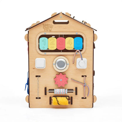 BusyBoard sensorisches Spielhaus Natura – Montessori Holzspielzeug mit über 30 Aktivitäten - BesonderesHoch2