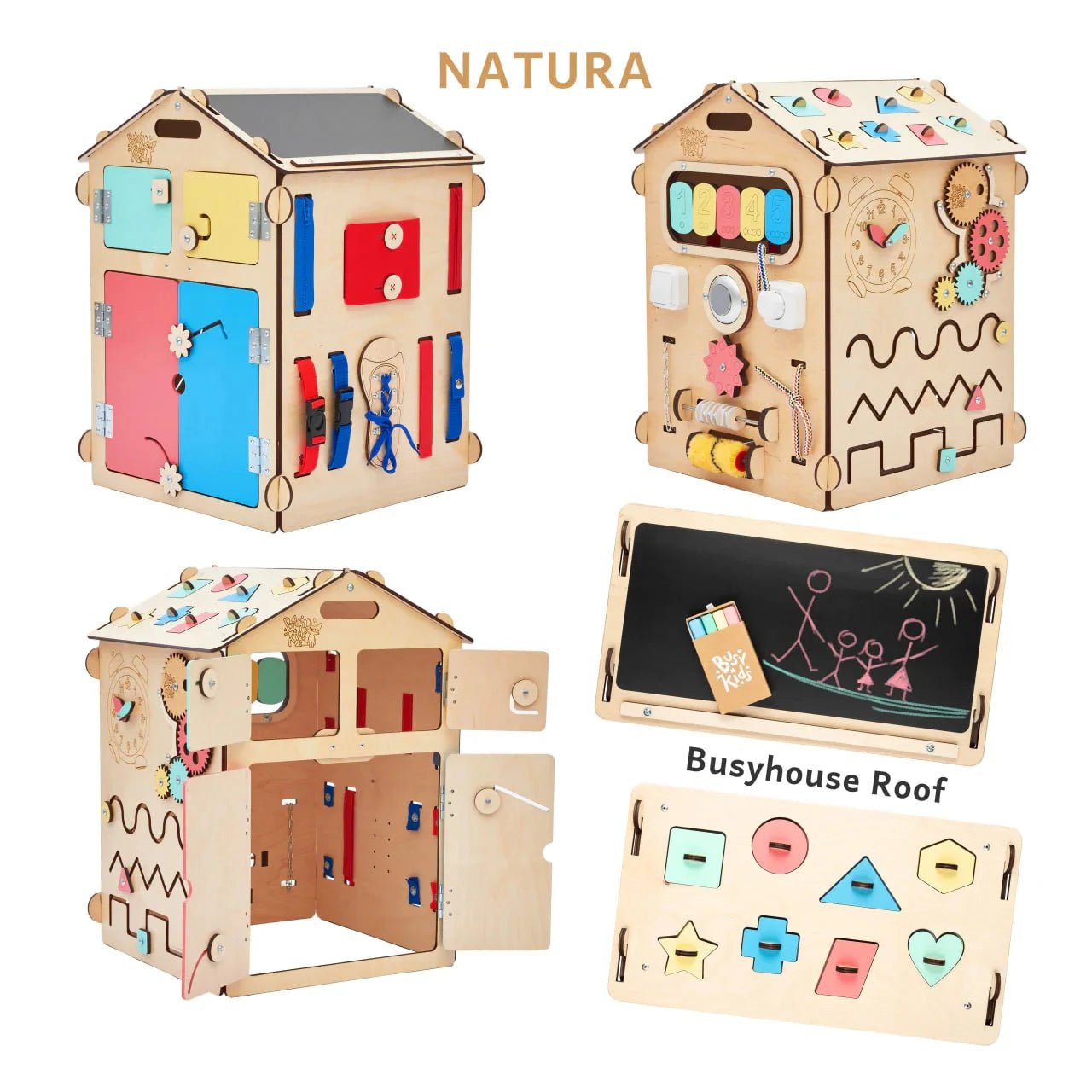 BusyBoard sensorisches Spielhaus Natura – Montessori Holzspielzeug mit über 30 Aktivitäten - BesonderesHoch2